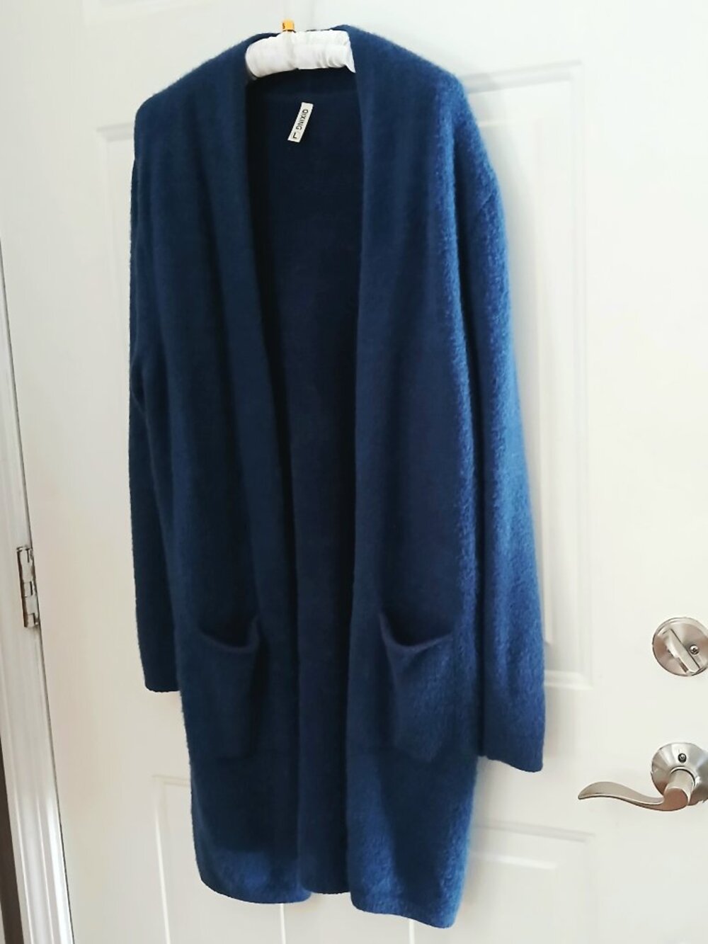 Lux Long Open Front Navy Cardigan Pockets